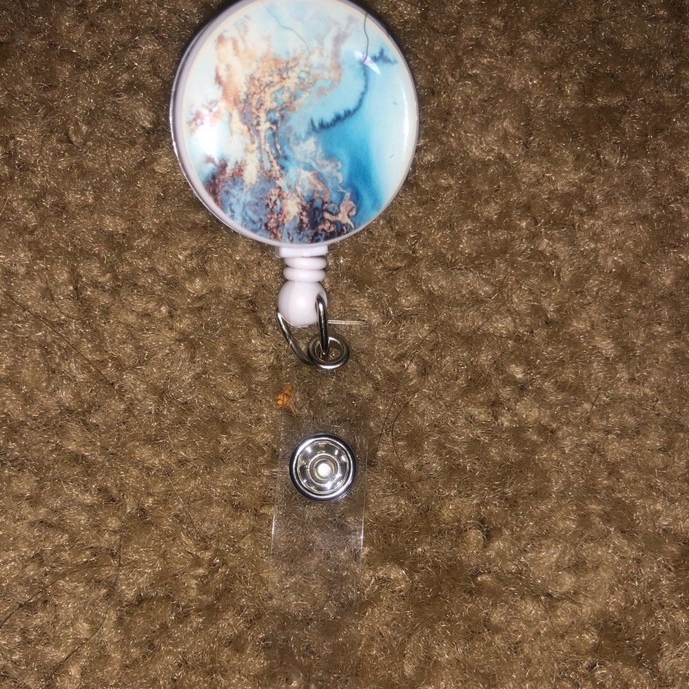 blue marbled badge clip